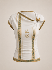 Blanche Royale top sans manches blanc ivoire broderies or vert algériennes Onzia