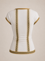 Blanche Royale top algérien dos broderies or et vert patrimoine kabyle