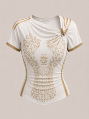 Fennec Or jersey manches courtes blanc broderies dorées algériennes Onzia
