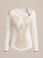 Lys Doré top manches longues voilée blanc arabesques florales dorées Onzia