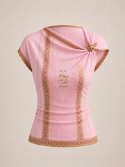 Flamme Dorée top sans manches rose broderies dorées algériennes Onzia