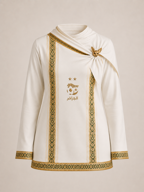 Ivoire Royal tunique manches longues voilée blanc broderies vert et or Onzia