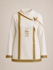 Ivoire Royal tunique manches longues voilée blanc broderies vert et or Onzia
